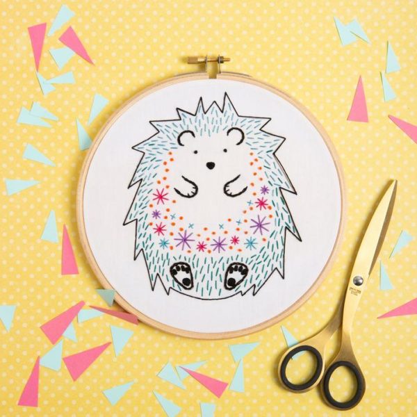 Hedgehog White Embroidery Kit Hawthorn Handmade