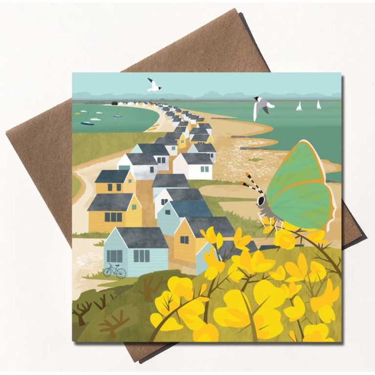 Beach-huts-and-butterfly-greetings-card-Rachel-Hudson