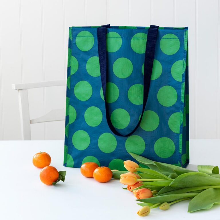 REX 29612-green-circles-on-blue-spotlight-shopping-bag_Lifestyle