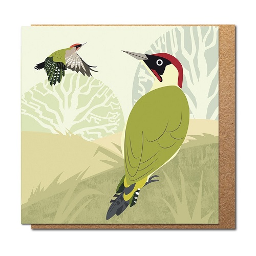 Two Green woodpeckers card.