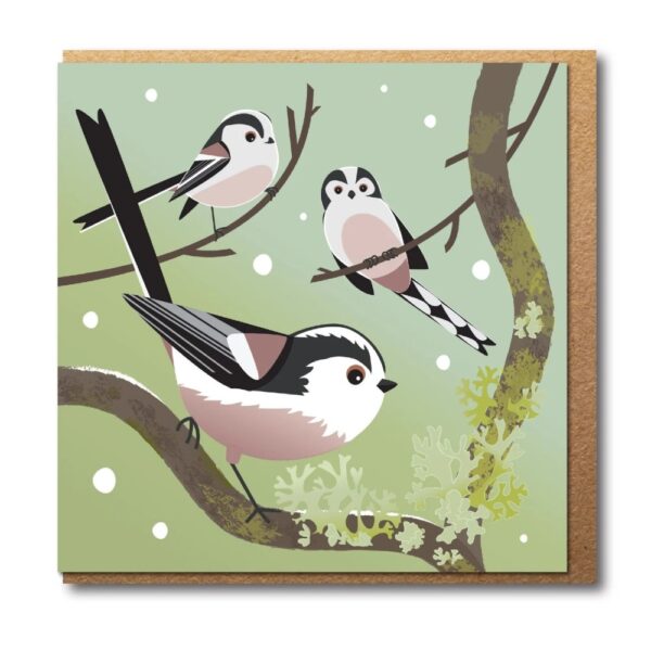 Long tailed tits in snow - PTES christmas card