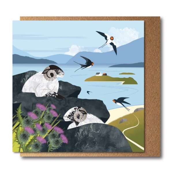 Sleeping sheep and swallows greetings card PTES shop